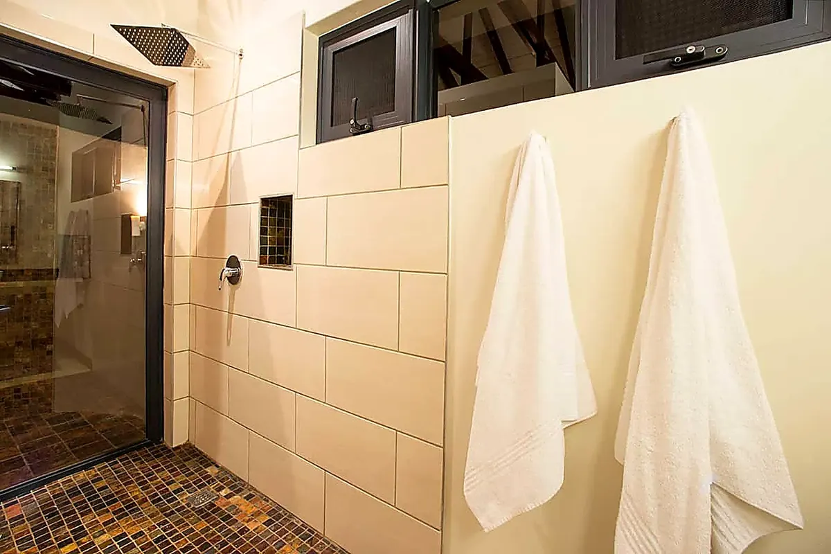 Rain shower with mosaic tile detail
