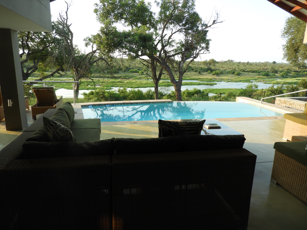 View from the lounge over the pool and Crocodile River